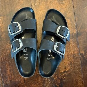 Birkenstock Black Sandals with Silver Buckles